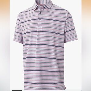 Classic Striped Polo Shirt pink & blue performance moisture wicking dry fit 2X